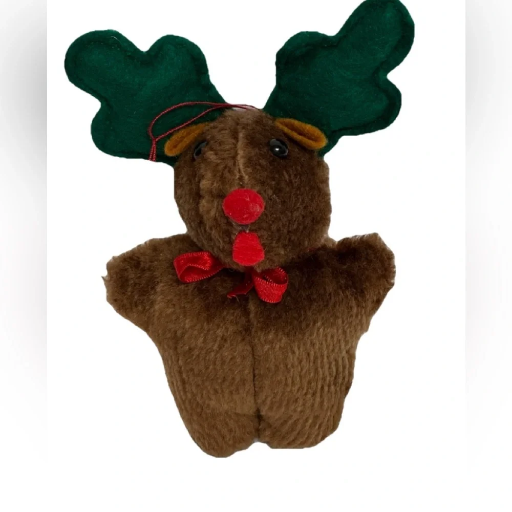 Christmas Ornament Plush Brown Mouse Green Moose Antlers 6.5 in. Rex & Lee Co.